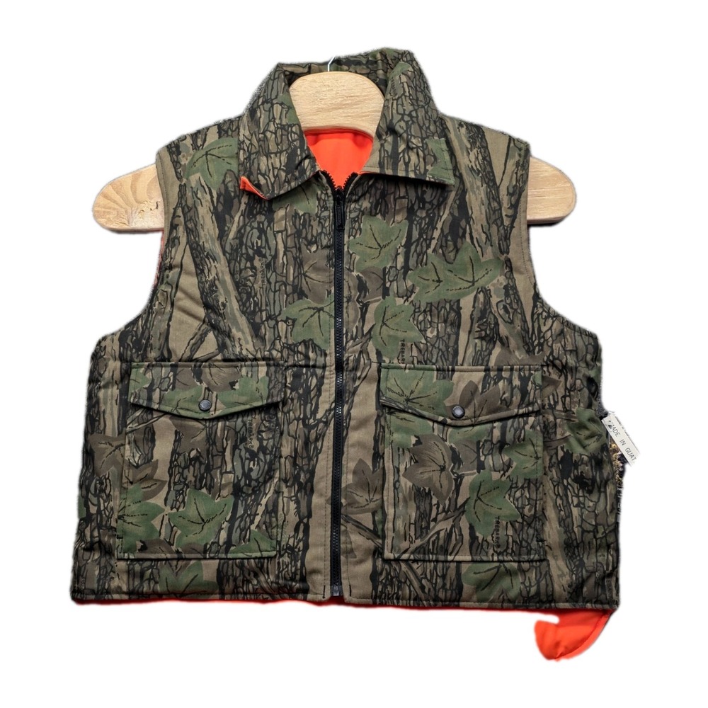 NWT Vintage Winchester Trebark Camo Hunting Vest Men Large Reversible Orange 90s